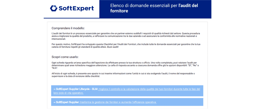 Checklist per l’Audit dei Fornitori